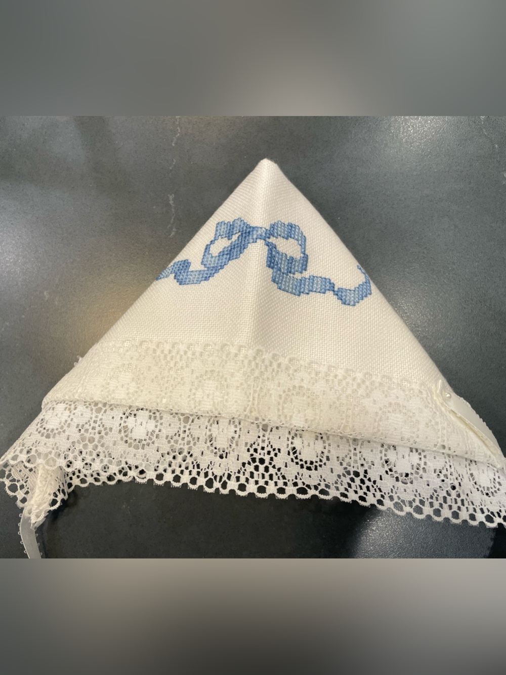Baby Gift - Embroidered White Lace Baby Bonnet/Wedding Handkerchief